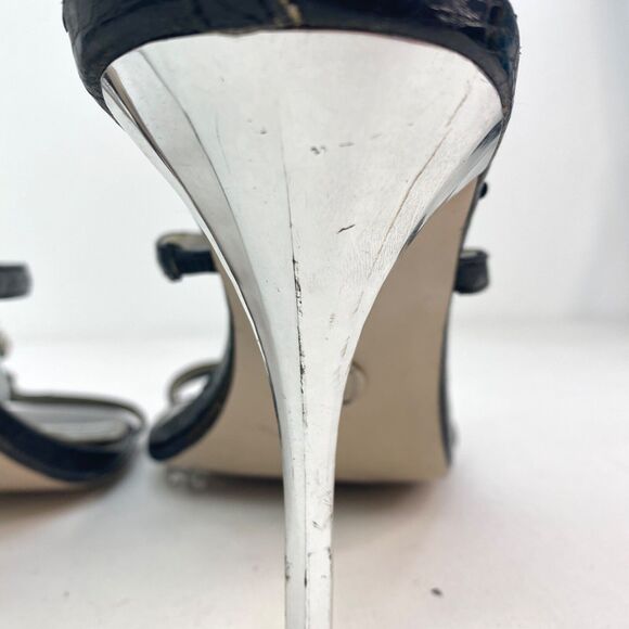 Micheal Antonio Black Rhinestone Womans Sandals Silver Heels Sz 8 Evening Dance - Picture 7 of 13